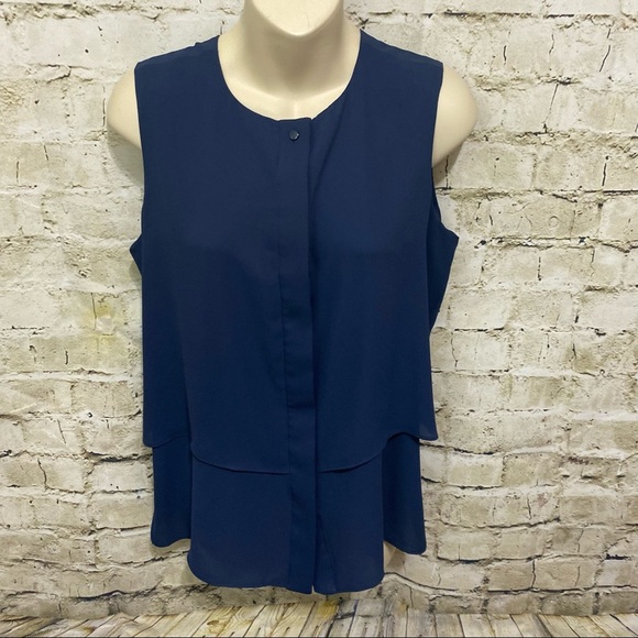 The Limited Tops - The Limited Blue Sleeveless Tiered Hidden Button Up Blouse